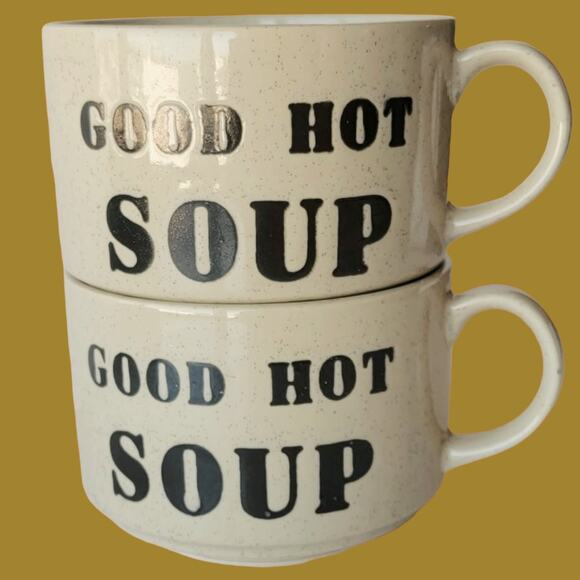 Vintage 1970s Stoneware Soup Mugs, Set of Two - Picture 1 of 5